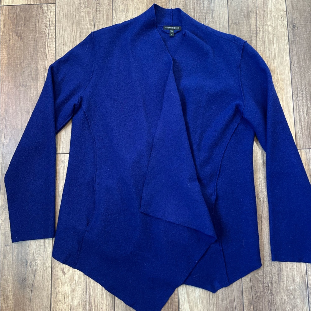 Eileen Fisher Royal Blue Merino Wool Snap Front Cardigan Minimalist